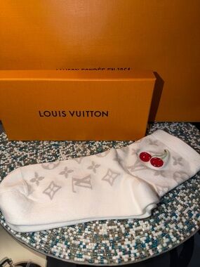 Louis Vuitton LV x TM Murakami Cerices White Crew Socks with Red Cherry Accent